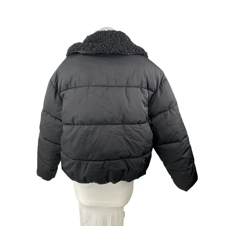 Urban Outfitters Black Faux Fur Collar Long Sleeve Quilted Puffer Coat Jacket XS
