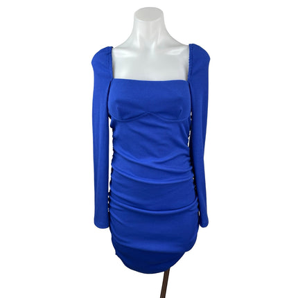 Princess Polly Portia Blue Ribbed Square Neck Long Sleeve Mini Bodycon Dress 6