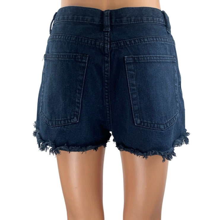 Signature Women's Blue Dark Wash Cut Off High Rise Denim Jean Shorts Size M