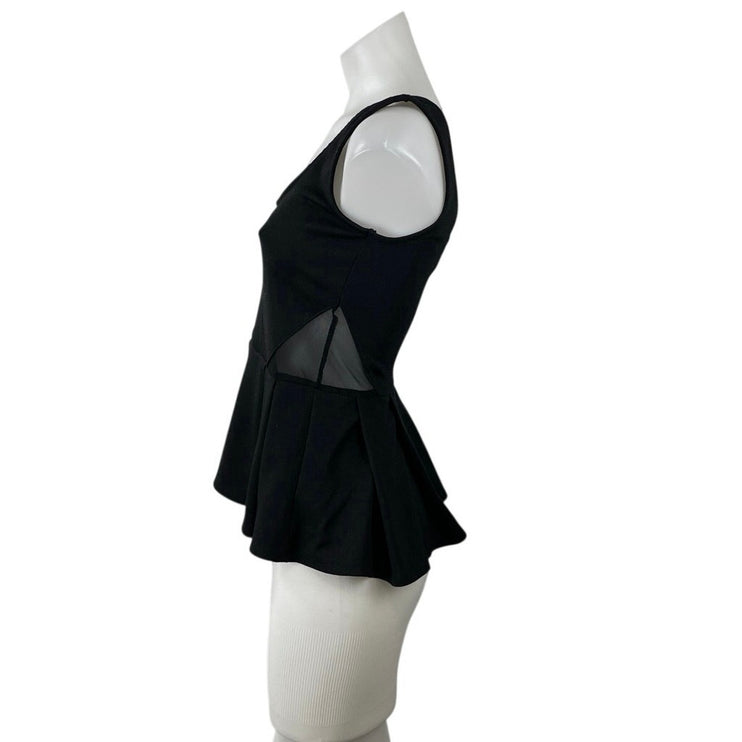 BB Dakota by Jack Women's Black Sleeveless Mesh Sheer Peplum Blouse Top Size XS