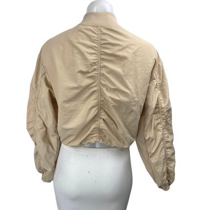 Madden NYC Women's Cream Full Zip Drawcord Long Sleeve Crop Bomber Coat Jacket S