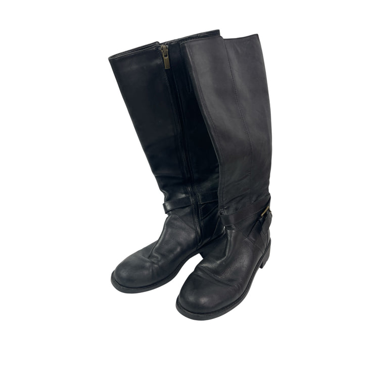 Cole Haan Women's Black Leather Belted Round Toe Knee High Riding Boots Size 6B