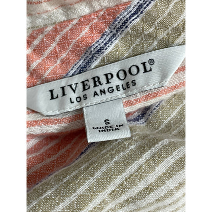 Liverpool Women's Beige Coral Striped Long Sleeve Button Down Shirt Top Size S