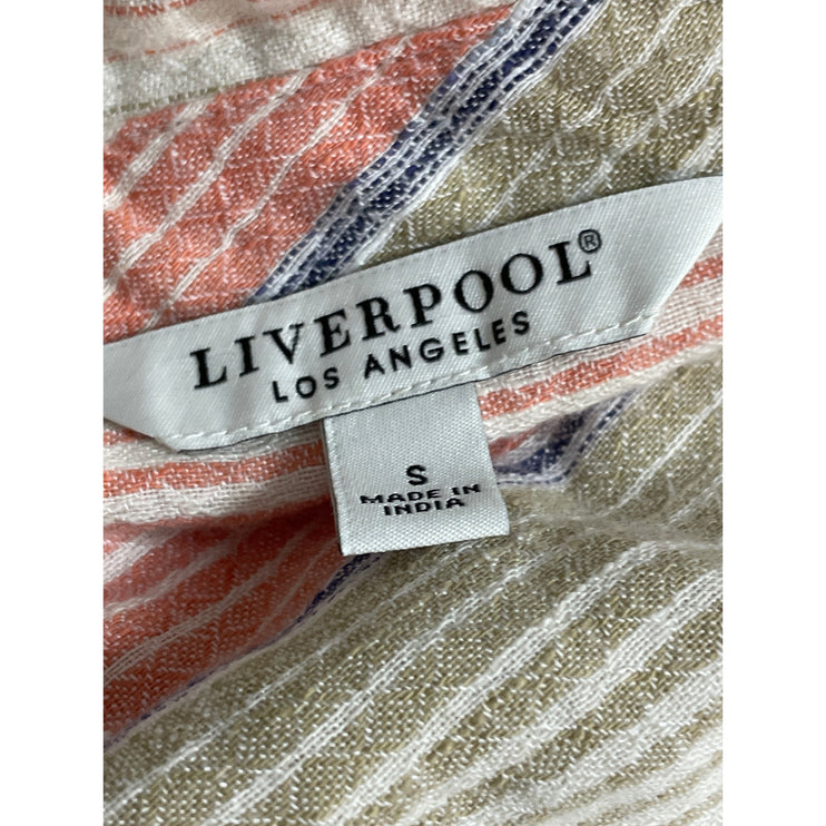 Liverpool Women's Beige Coral Striped Long Sleeve Button Down Shirt Top Size S