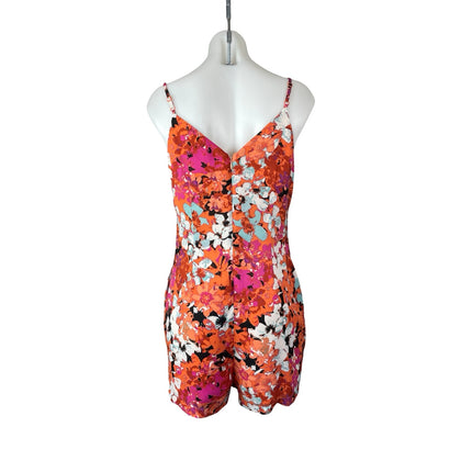 Design Lab Coral Floral Sleeveless V Neck Pocket Cami Tank Romper Shorts Size S