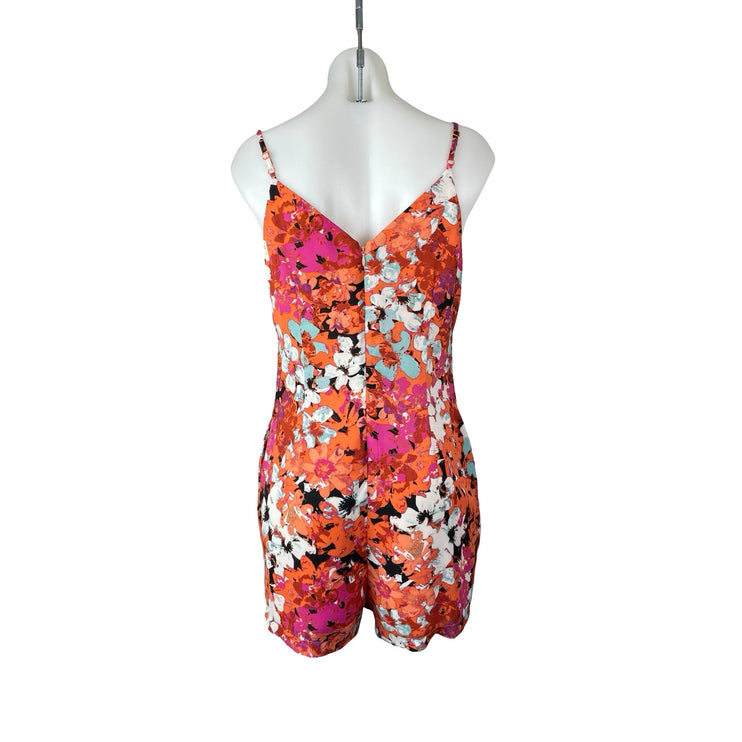 Design Lab Coral Floral Sleeveless V Neck Pocket Cami Tank Romper Shorts Size S