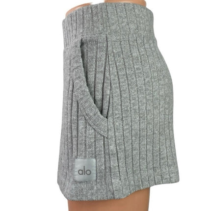 Alo Take Comfort Gray Ribbed Casual Lounge Yoga Gym Athletic Activewear Shorts S