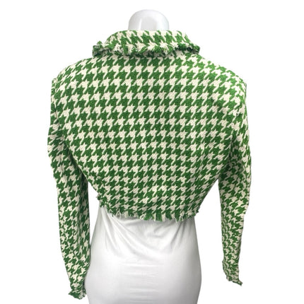 Shein Green Wool Knit Houndstooth Fringe Long Sleeve Button Crop Jacket Top 12