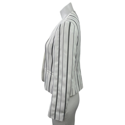 Bar III Womens White Black Striped V Neck Long Sleeve Blazer Coat Jacket Size XS
