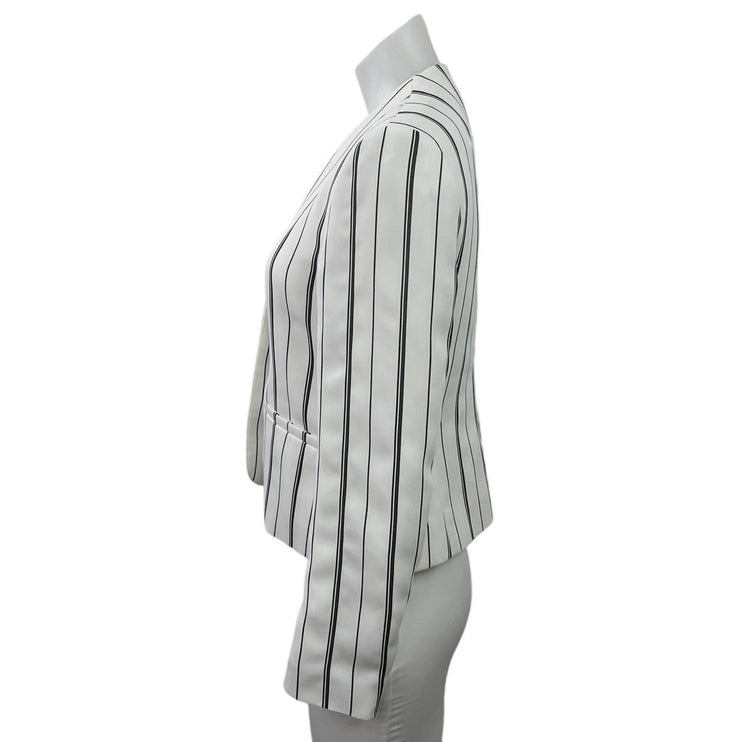 Bar III Womens White Black Striped V Neck Long Sleeve Blazer Coat Jacket Size XS