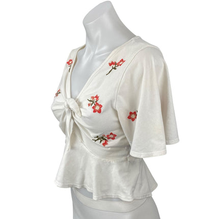 Miss Selfridge White Floral Embroidery Tie Front V Neck Crop Peplum Blouse Top 8
