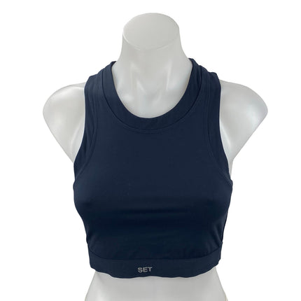 Set Active Navy Blue Racerback Yoga Workout Gym Athletic Sports Bra Crop Top M