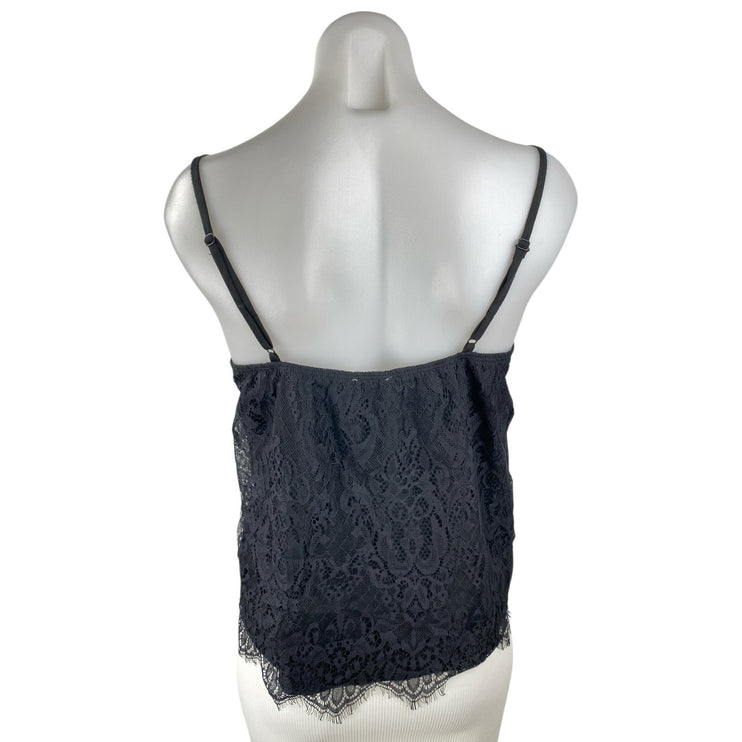 Mi Ami Women's Black Floral Lace Fringe Sleeveless Cami Camisole Tank Top Size S