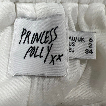 Princess Polly Mateo White Linen Like Elastic Waist Pull On Casual Shorts Size 2