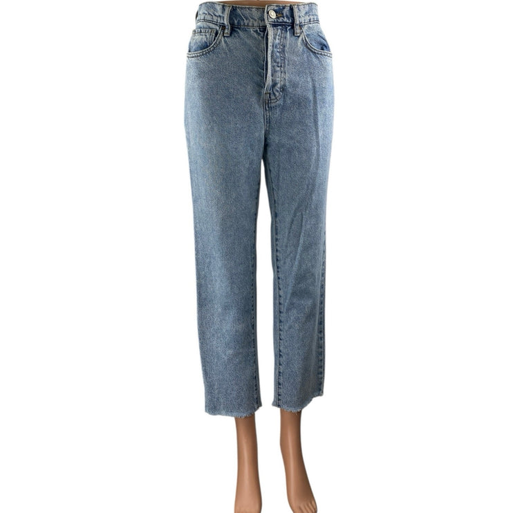 Pacsun Women's Blue High Waisted Frayed Hem Straight Leg Denim Jeans Pants Sz 24