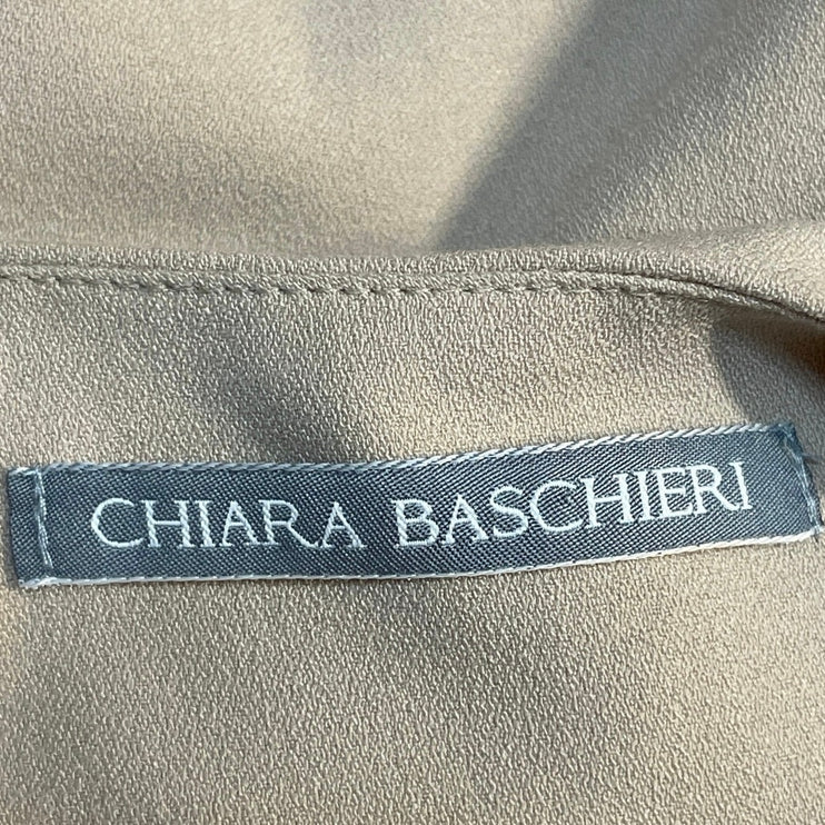 Chiara Baschieri Beige Pleated Square Neck Sleeveless Halter Tank Blouse Top 42