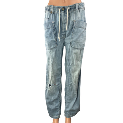 Free People Women's Distressed High Rise Wide Leg Cargo Denim Jeans Pants Sz XS