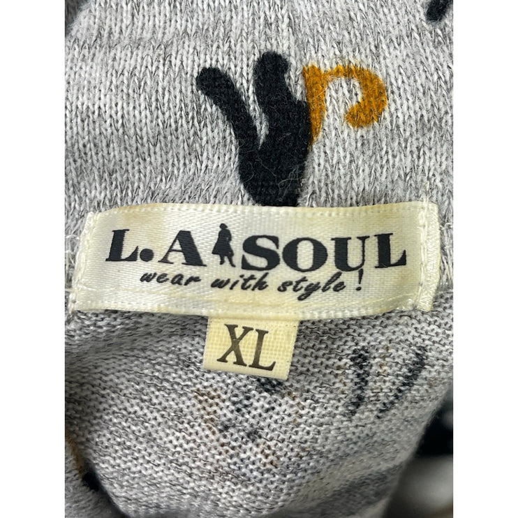 L.A. Soul Gray Animal Print Short Sleeve Cowl Neck Mini Tunic Shift Dress Sz XL
