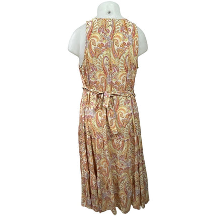 MNG Mango Nora Women's Multicolor Paisley Midi Tiered Boho A-Line Dress Size 2XL