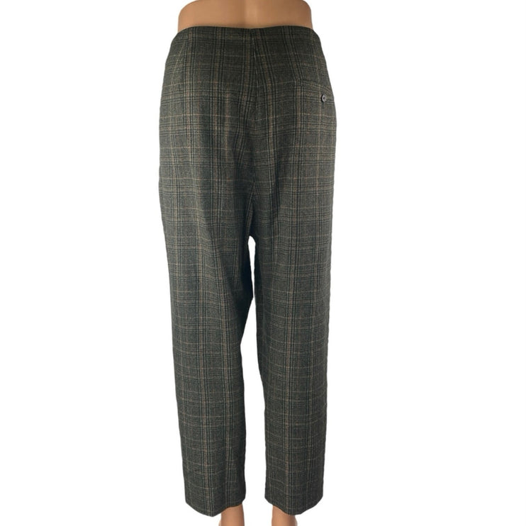 Aritzia Wilfred Chambery Gray Plaid Pleated High Rise Cropped Trousers Pants 10