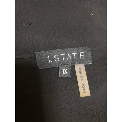 1.State Women's Black Chiffon Pleated Long Sleeve Sheer Tunic Blouse Top Size XL