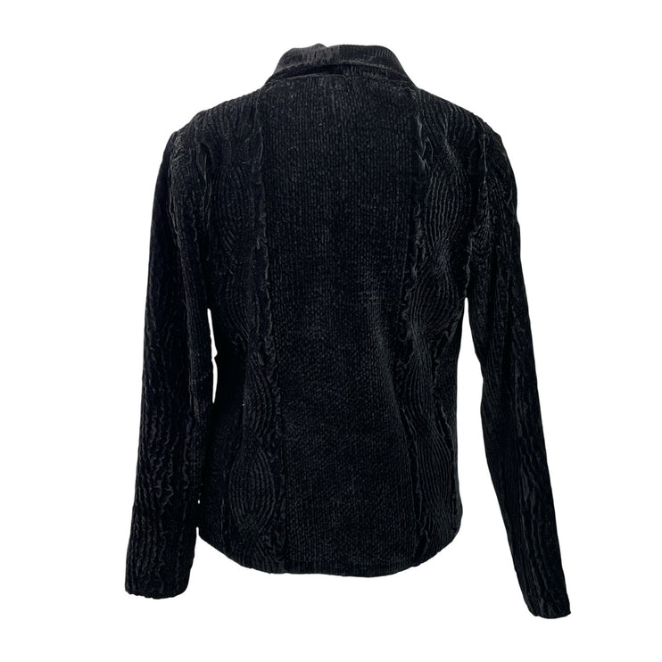 Sara Teabella Women's Black Velvet Velour Long Sleeve Button Down Shirt Top XL