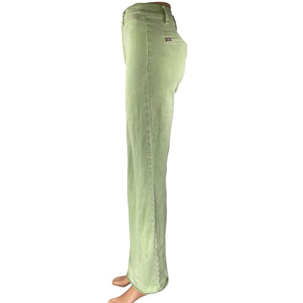 Alice + Olivia Green High Waist Frayed Raw hem Bootcut Flared Denim Jeans Sz 24