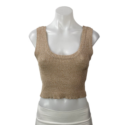 Olivaceous Womens Brown Sleeveless Metallic Ribbed Knit Camisole Crop Tank Top M