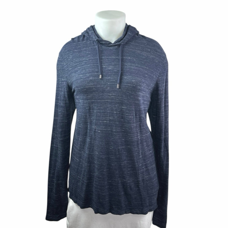 Michael Kors Women's Heather Blue Drawstring Hoodie Hooded Sweatshirt Top Size L