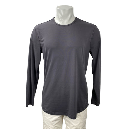 Cuts Men's Dark Gray Curve-Hem Long Sleeve Crew Neck T Shirt Tee Top Size L