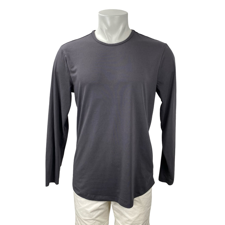 Cuts Men's Dark Gray Curve-Hem Long Sleeve Crew Neck T Shirt Tee Top Size L