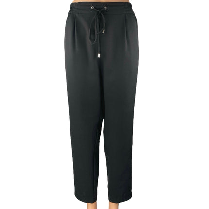 Zara Women's Black Straight Tapered Leg High Waist Drawstring Trousers Pants M