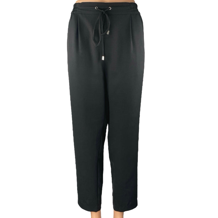 Zara Women's Black Straight Tapered Leg High Waist Drawstring Trousers Pants M