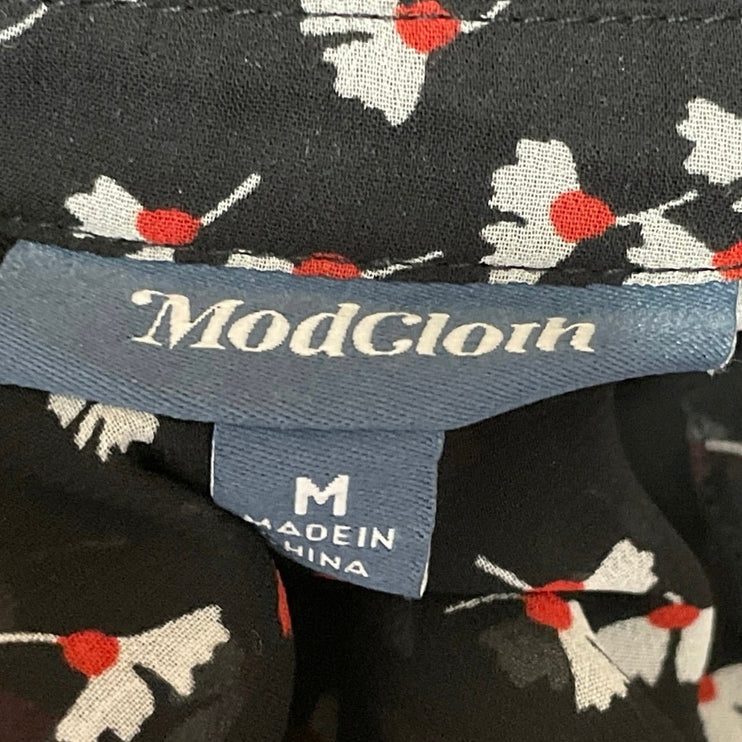 Modcloth Women's Black Floral Long Sleeve Sheer Button Down Shirt Top Size M