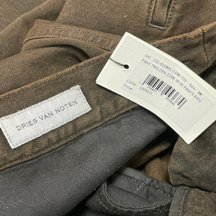 NEW Dries Van Noten Brown High Rise Folded Velvet Cuffs Wide Denim Jeans Pant 38