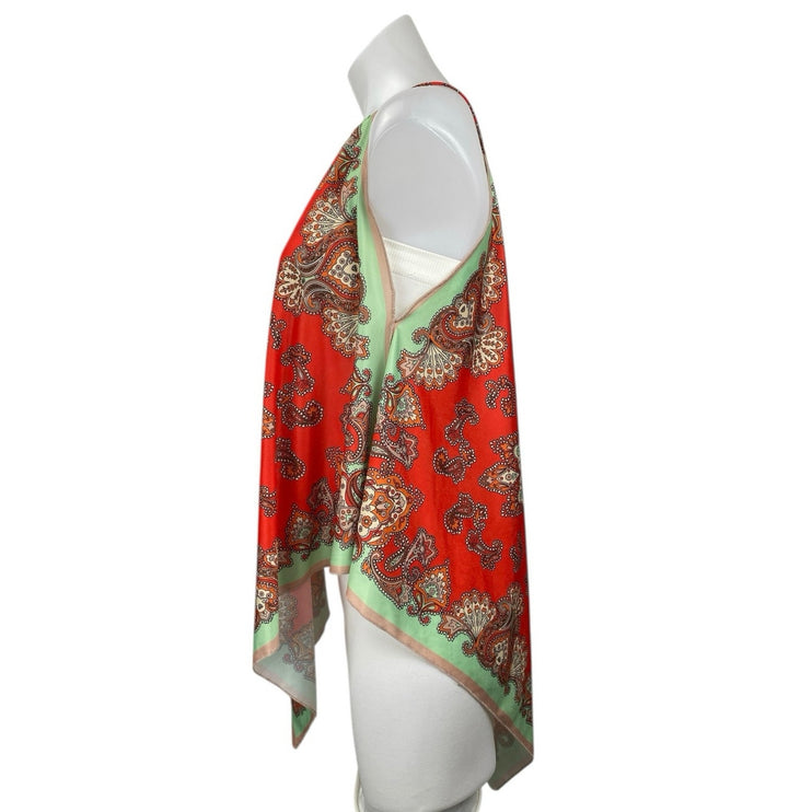 Zara Women's Red Multicolor Sleeveless Asymmetrical Bandana Scarf Tank Top Sz M