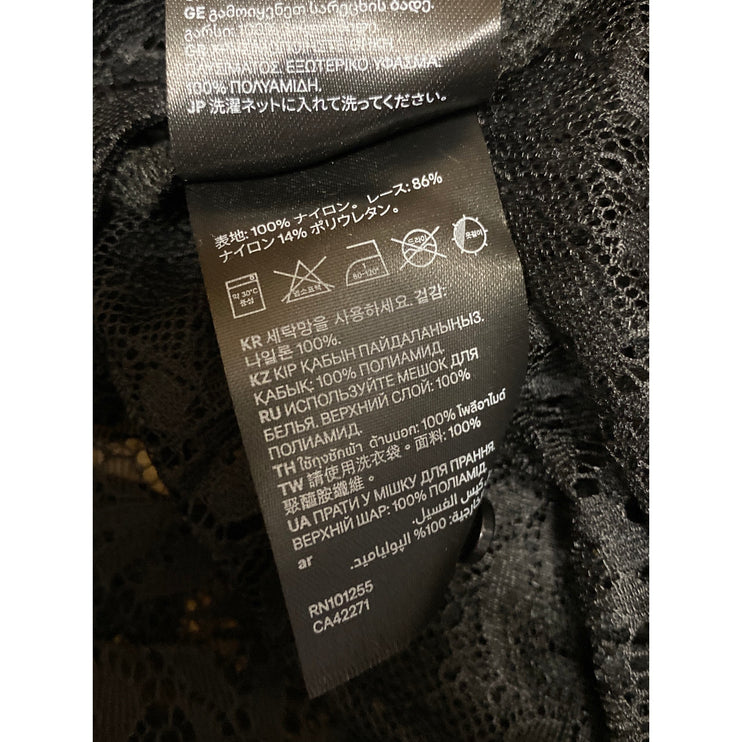 H&M Divided Black Floral Paisley Sheer Short Sleeve Lace Fringe Blouse Top Sz 8