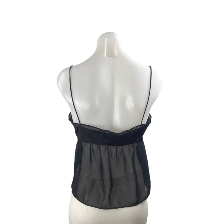 Zara Women's Black Sheer Mesh Sleeveless V Neck Crop Camisole Tank Blouse Top M
