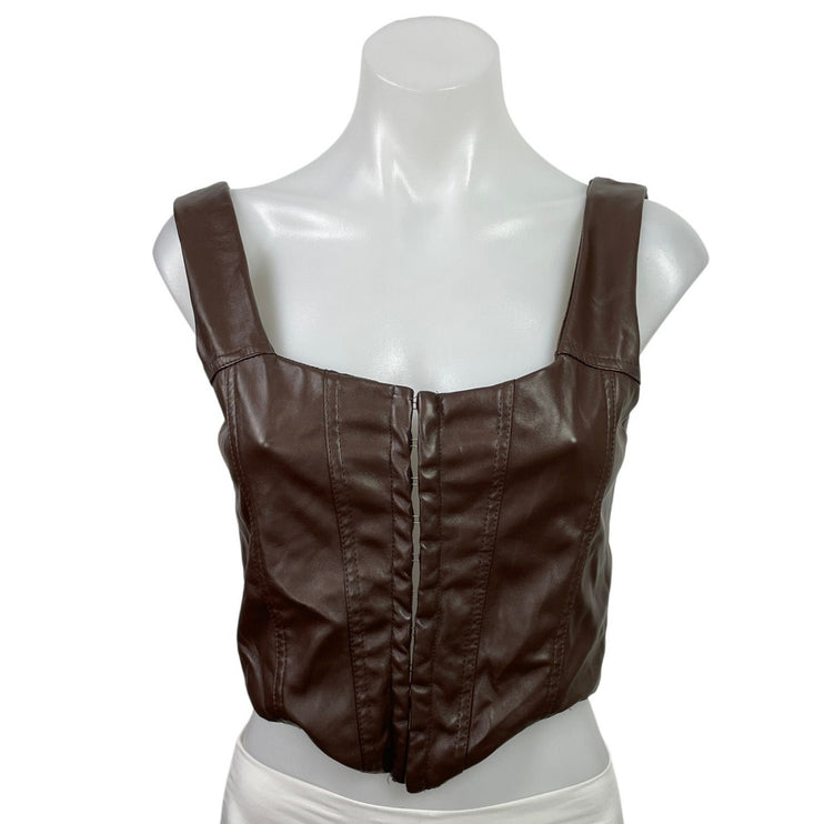 Princess Polly Brown Faux Leather Vegan Sleeveless Bustier Corset Crop Top Sz 8