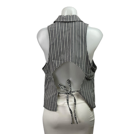 Silence + Noise Gray White Striped Sleeveless Zip Up Cutout Back Shirt Top Sz XL
