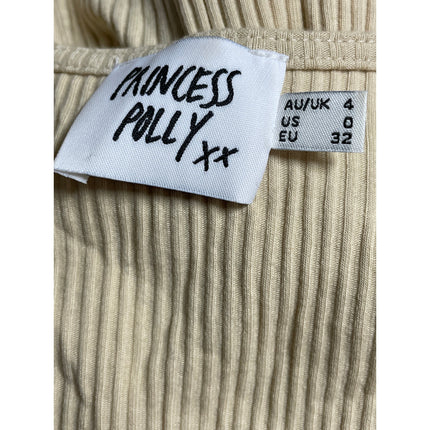 Princess Polly Carmend Beige Ribbed Ruched V Neck Suplice Wrap Crop Blouse Top 0