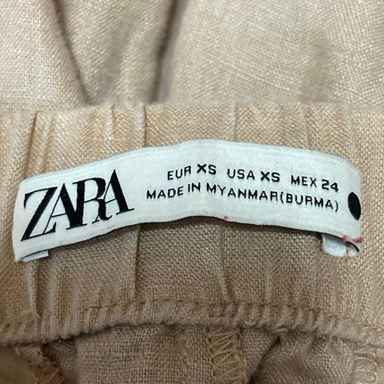 Zara Womens Brown tan Elastic High Waist Straight Tapered Trousers Pants Size XS