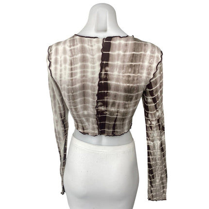 Tiger Mist Women's Brown Multicolor Tie Dye Long Sleeve Crop Shirt Sweater Top L