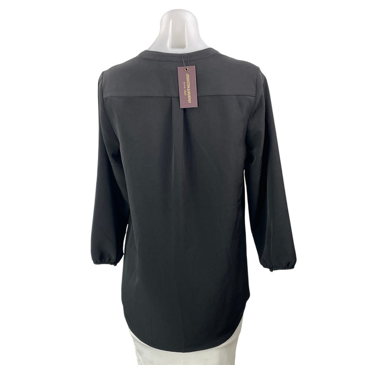 NEW Johnston & Murphy Black Long Sleeve Pocket V Neck Shirt Blouse Top Size S
