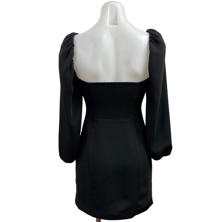 Aritzia Wilfred Novella Black Puff Long Sleeve Slit Mini Shift A-Line Dress Sz S