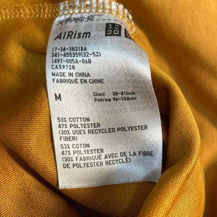 Uniqlo Airism Men's Yellow Mustard Short Sleeve Crewneck T Shirt Tee Top Size M