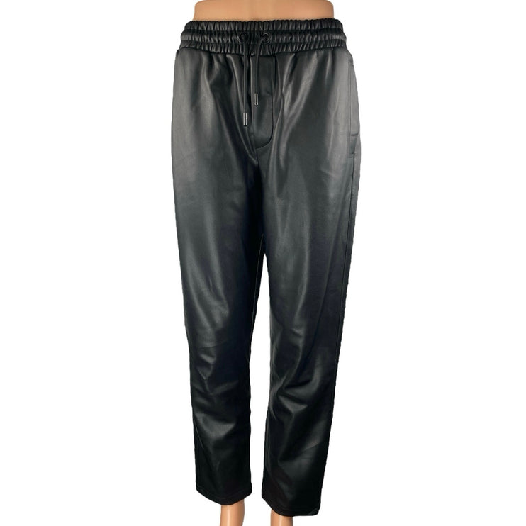 Wat. The Brand Women's Black Faux Vegan Leather Tapered Trousers Pants Size 14