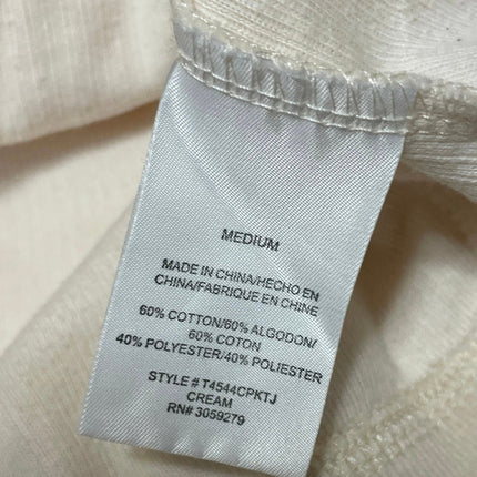 Thread + Supply Women's Cream Long Sleeve Snap Rib Knit Polo Sweatshirt Top M