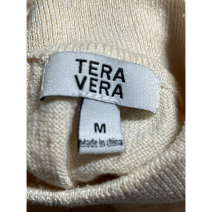 Tera Vera Women's Cream Long Sleeve Mock Neck Sweatshirt Sweater Top Size M