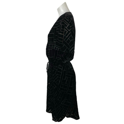 Lauren Ralph Lauren Black Burnout Velvet Geometric Mini A-Line Blouson Dress 10